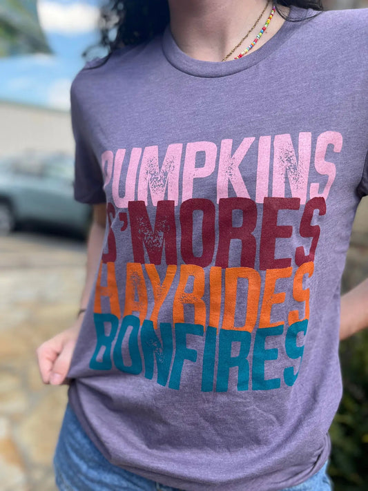 Pumpkins S'mores Hayrides Bonfires Tee